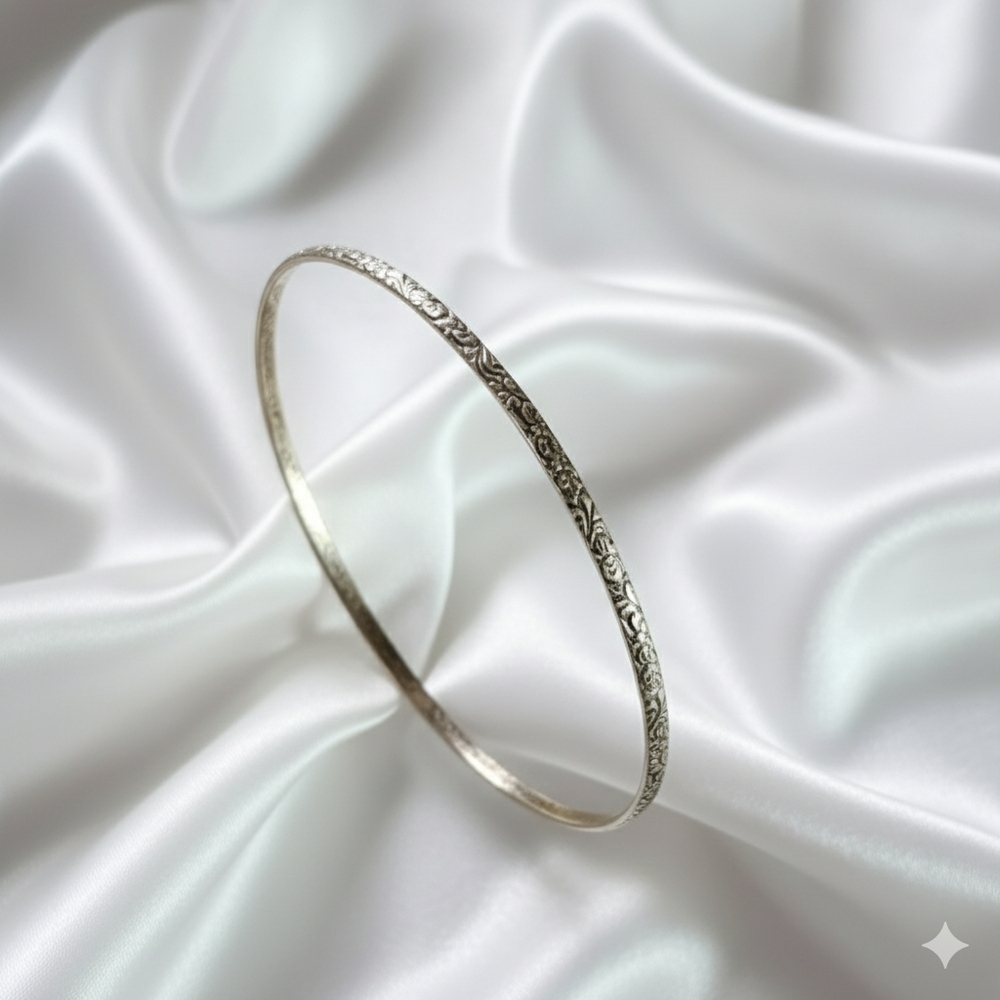 Floral 8.5" Sterling Silver 925 Bangle Bracelet Vermil Gold Plated Vintage Art - Picture 4 of 8